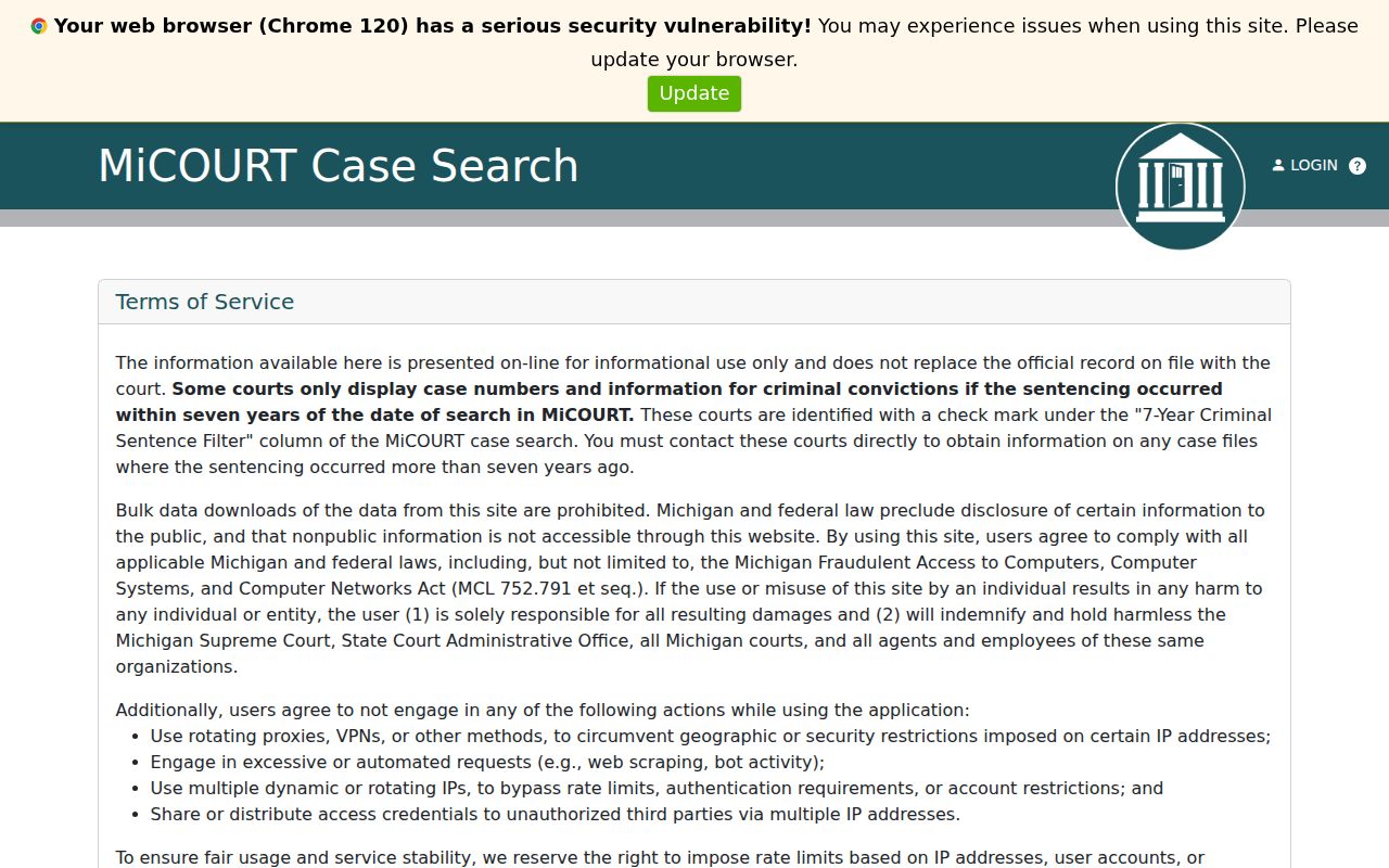 Benzie County civil docket MiCOURT 19th Circuit case search route