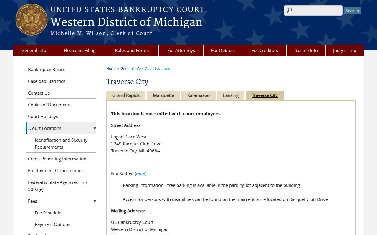 Western District of Michigan bankruptcy Traverse City location for Benzie County records context