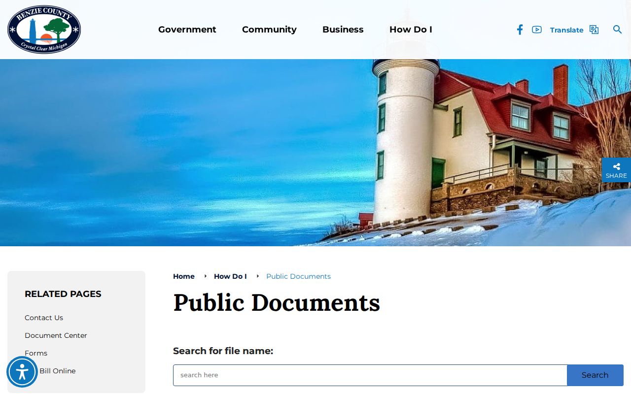 Benzie County public document center for county administrative record materials