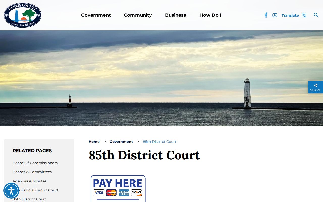 Benzie County criminal docket 85th District Court jurisdiction and staff information