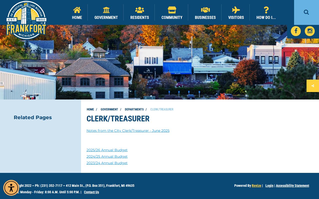 Frankfort City Clerk Treasurer page for municipal administrative records, not court dockets