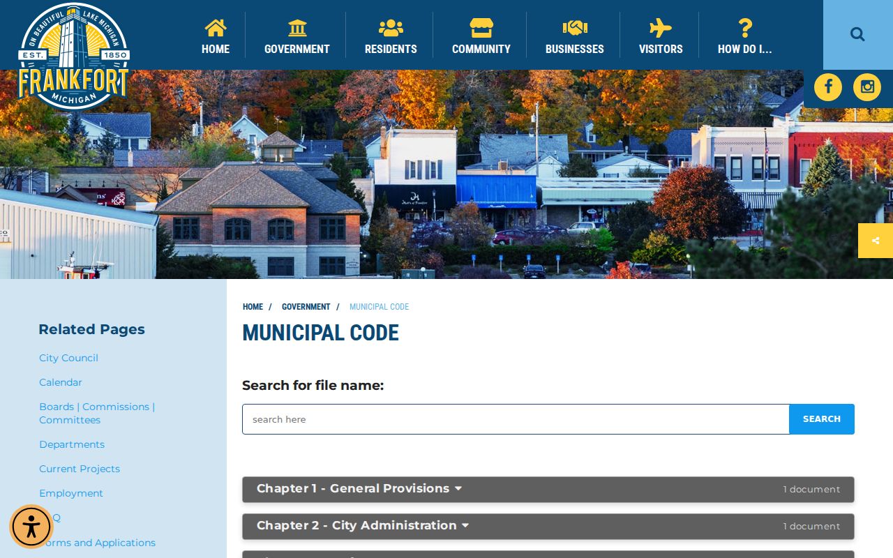 Frankfort municipal code page for city ordinance context without a court docket portal