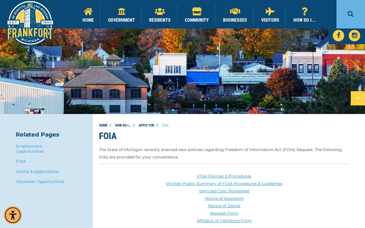 Frankfort city FOIA request resources for administrative records, separate from judicial court records