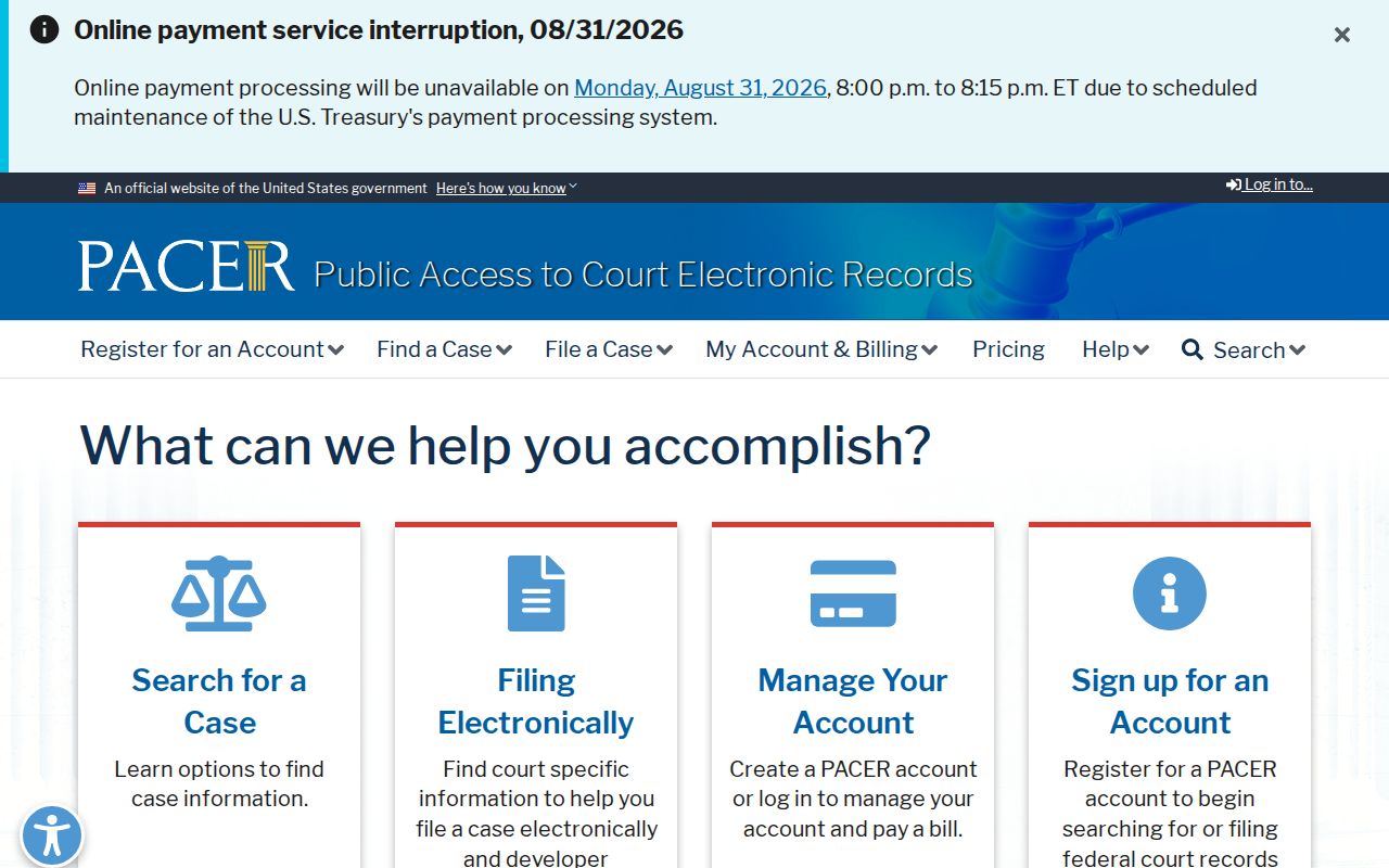 Benzie County court docket PACER access source
