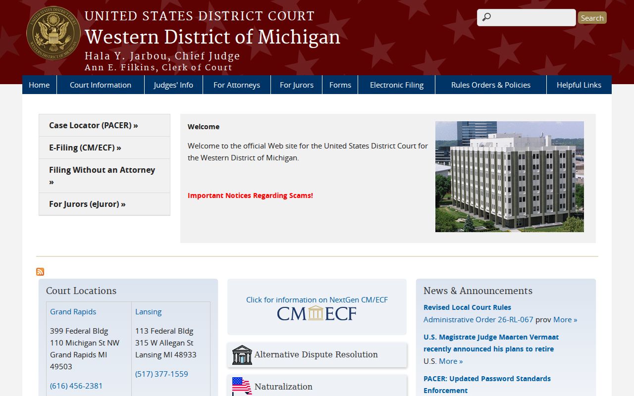 Benzie County court docket federal court locations source
