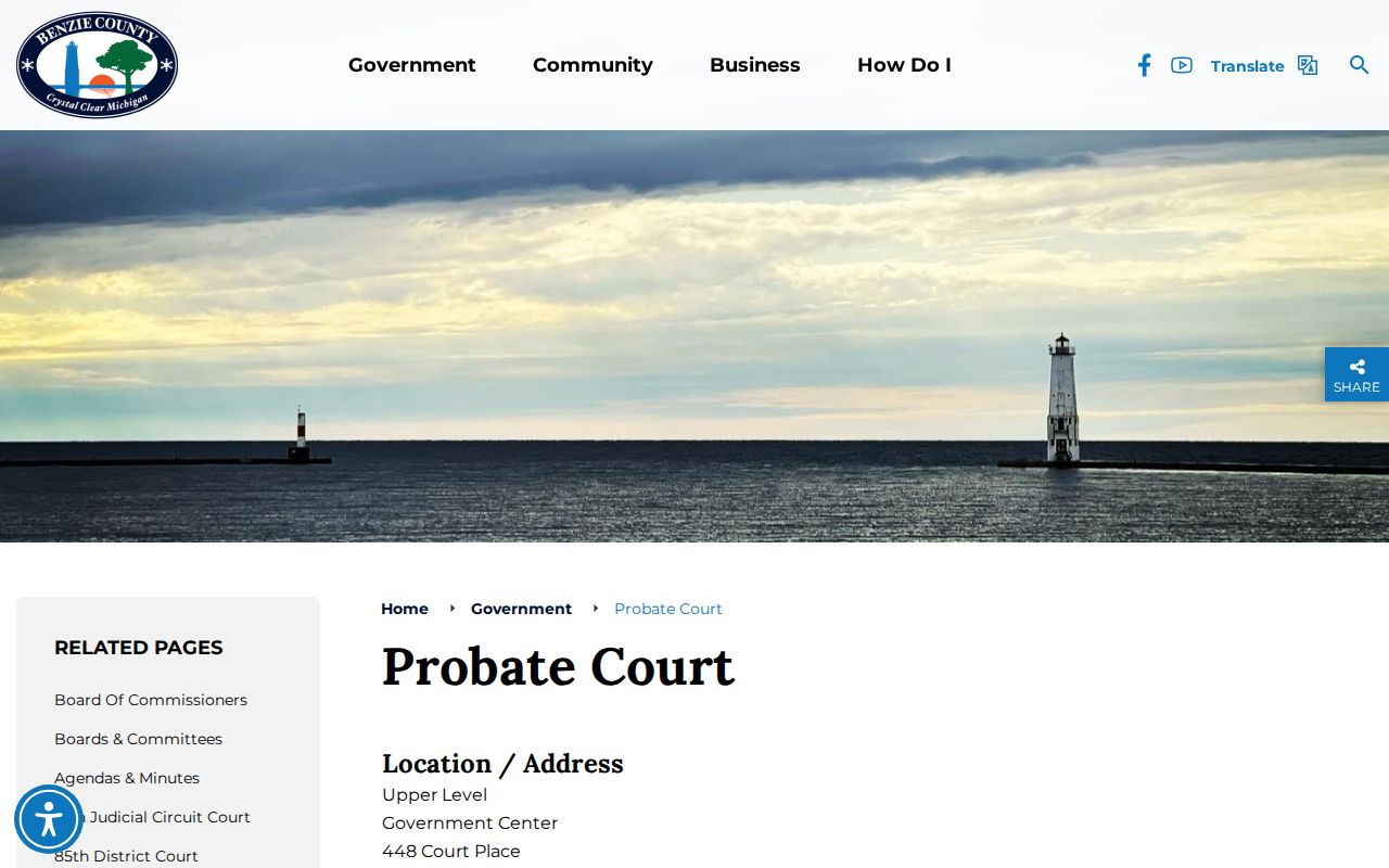 Benzie County probate court docket services page