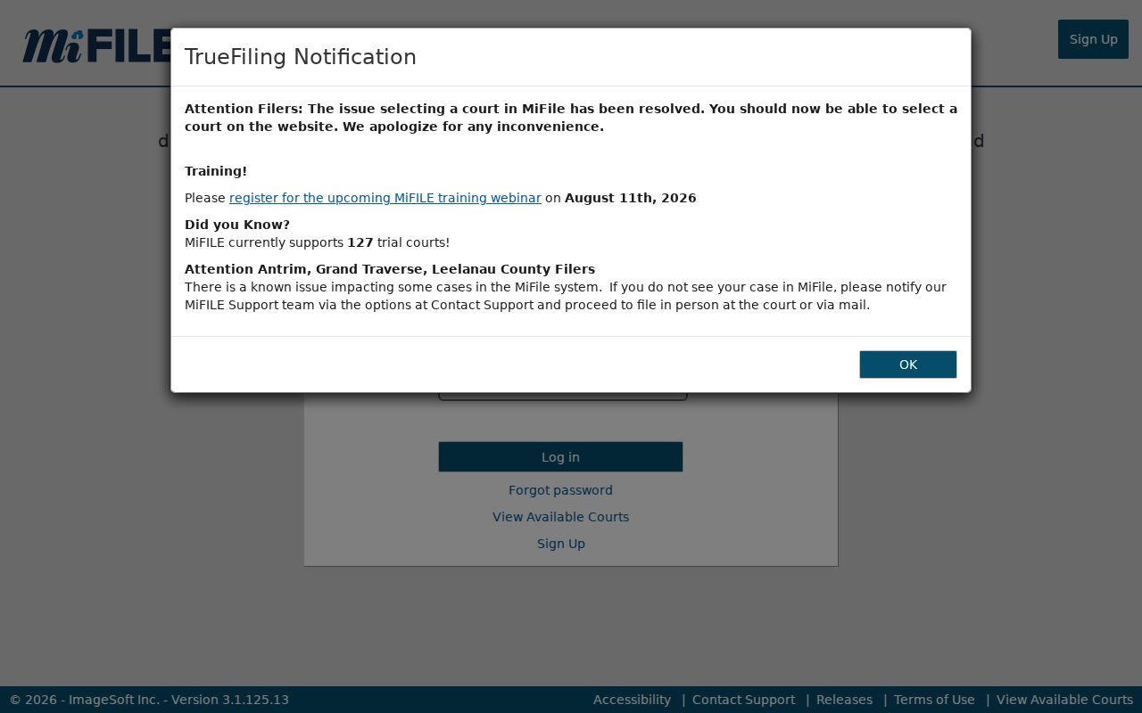 Benzie County court docket MiFILE filing service source
